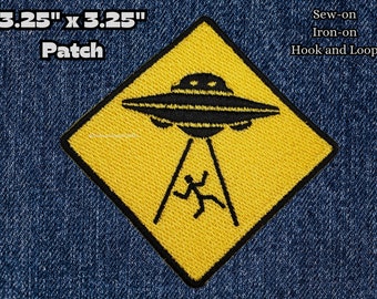 UFO abduction Patch, Warning sign, Morale alien patch, sci-fi cosplay