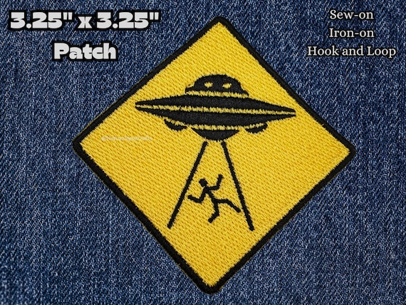 UFO abduction Patch, Warning sign, Morale alien patch, sci-fi cosplay