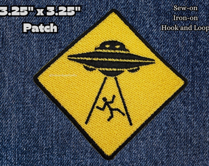 UFO abduction Patch, Warning sign, Morale alien patch, sci-fi cosplay