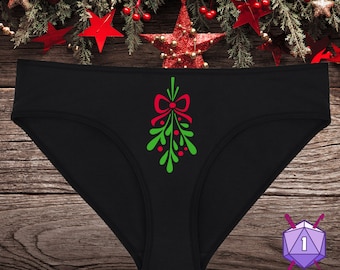 Mistletoe Black Underwear, Dainty & Dangerous Christmas Panties, Great Holiday Lingerie, Multiple Sizes Available Small-3XL
