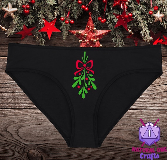 Mistletoe Black Underwear, Dainty & Dangerous Christmas Panties, Great Holiday Lingerie, Multiple Sizes Available Small-3XL