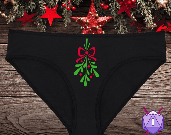 Mistletoe Black Underwear, Dainty & Dangerous Christmas Panties, Great Holiday Lingerie, Multiple Sizes Available Small-3XL