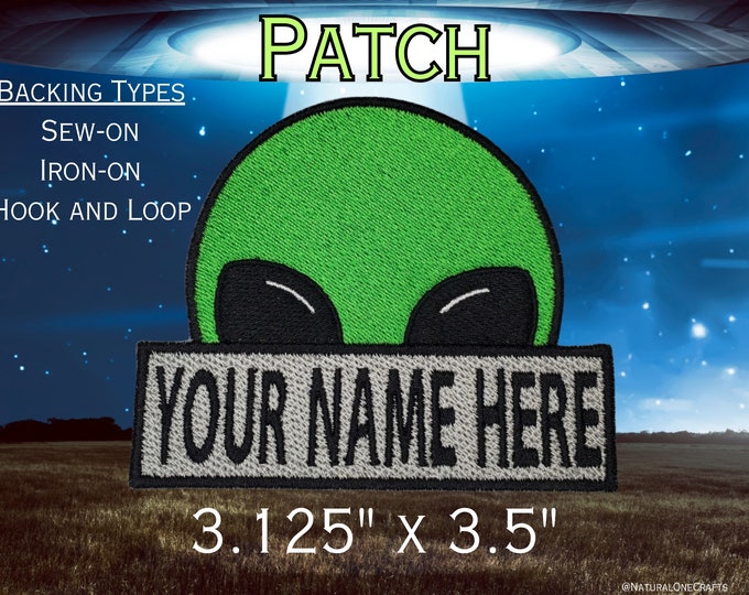 Personalized Alien Peeker Patch - ET Themed Name Tag, Area 51 Souvenir, Customizable Iron-On or Hook and Loop