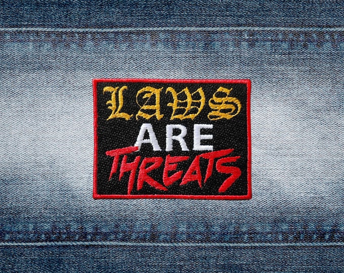 Laws Are Threats D20-Inspired Patch, Fully Embroidered D20 Emblem, DnD Badge, Dungeons and Dragons Patch, Anarchist Gnome Patches
