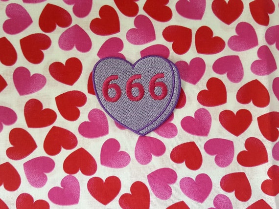 666 Candy Heart Patch, Valentine Emblem, Crude Candy Symbol, Fully Embroidered Heart Morale Patch
