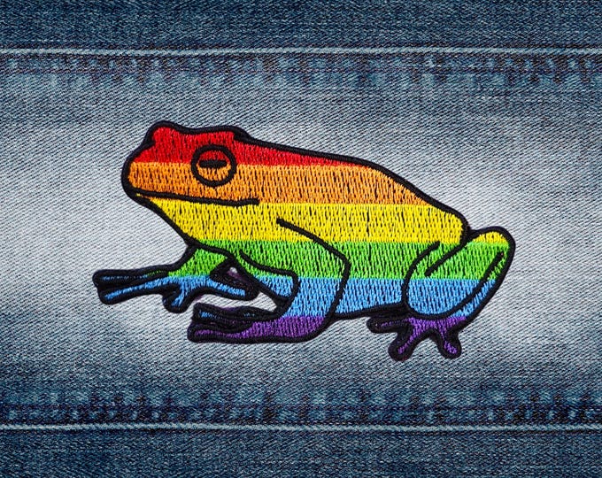 Rainbow Frog Embroidered Patch | LGBTQ+ Pride Iron-On Applique