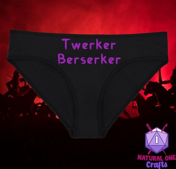 Twerker Berserker Black Underwear, Dainty & Dangerous Fantasy Panties, DnD Meme Underwear Gag Gift, Multiple Sizes Available Small-2XL