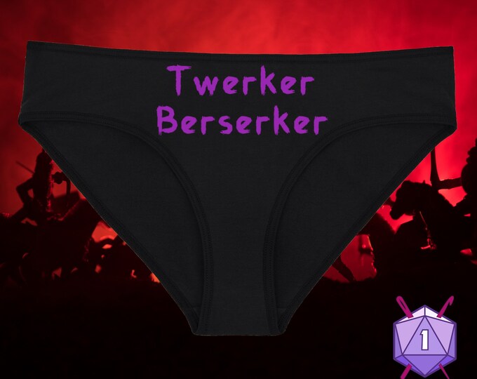 Twerker Berserker Black Underwear, Dainty & Dangerous Fantasy Panties, DnD Meme Underwear Gag Gift, Multiple Sizes Available Small-2XL