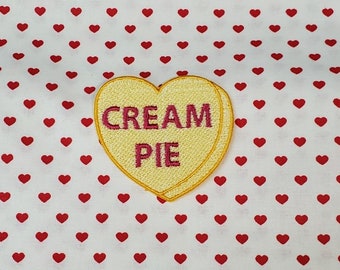 Cream Pie Candy Heart Patch, Valentine Emblem, Crude Candy Symbol, Fully Embroidered Heart Morale Patch