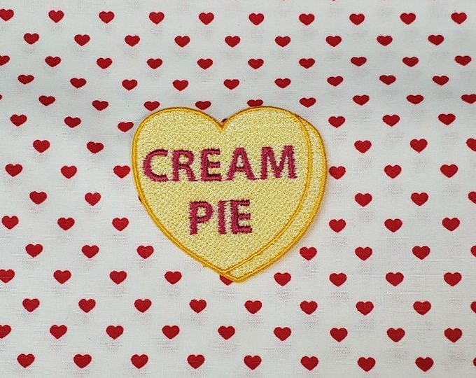 Cream Pie Candy Heart Patch, Valentine Emblem, Crude Candy Symbol, Fully Embroidered Heart Morale Patch