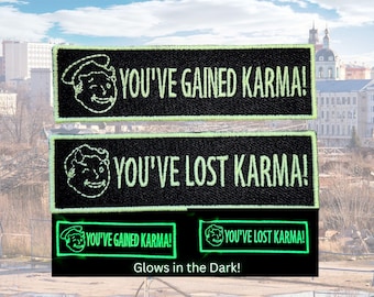 Glow in the Dark You've Gained/Lost Karma Patches, Video Game Biker Badge, Sci-Fi Apocalypse Label, Vault Occupant Cosplay