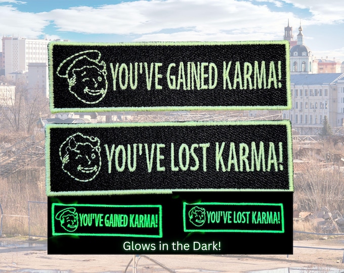 Glow in the Dark You've Gained/Lost Karma Patches, Video Game Biker Badge, Sci-Fi Apocalypse Label, Vault Occupant Cosplay