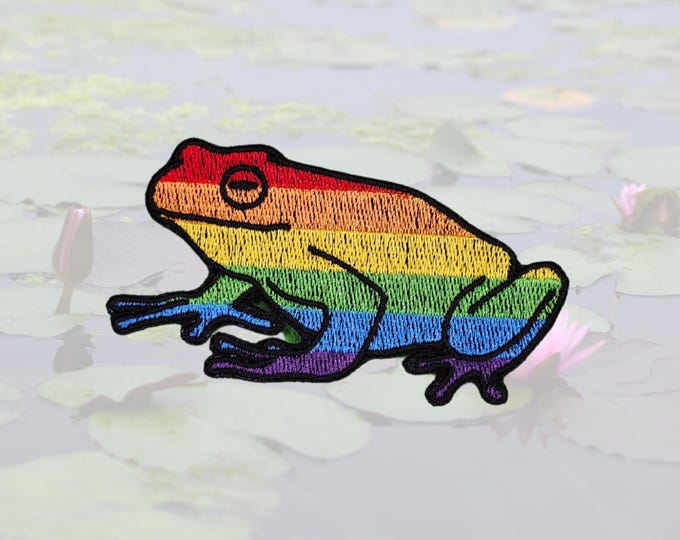 Rainbow Frog Patch | LGBTQ+ Pride Iron-On Frog Silhouette | Gay Frog Embroidered Patch