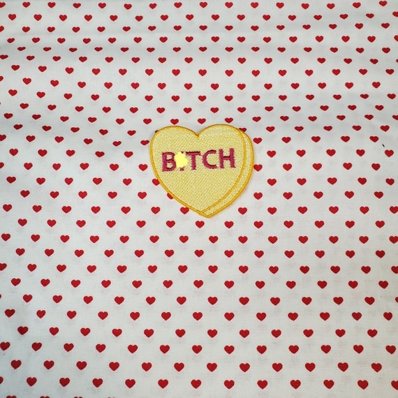 B1tch Candy Heart Patch, Valentine Emblem, Crude Candy Symbol, Fully Embroidered Heart Morale Patch