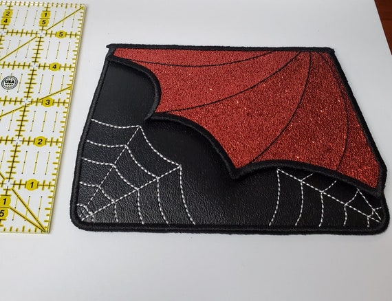 Red Glitter and Spider web Clutch Bag, Rave Goth Wallet, Dripping Skull Makeup Bag, Pastel Goth Bat Wing Bag, Perfect Gift for Goths