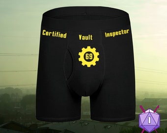 Certified Vault Inspector Underwear, Dirty and Dashing Boxers, Perfect for Gamers, Sizes Available From Small-2XL
