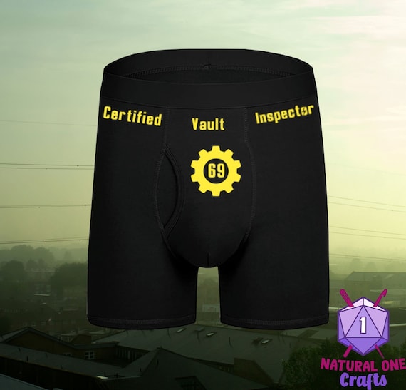 Certified Vault Inspector Underwear, Dirty and Dashing Boxers, Perfect for Gamers, Sizes Available From Small-2XL