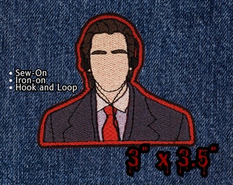 Businessman Psycho Headphones Patch, Horror Movie Slasher Badge, 80s Serial Killer Label, Halloween Patch