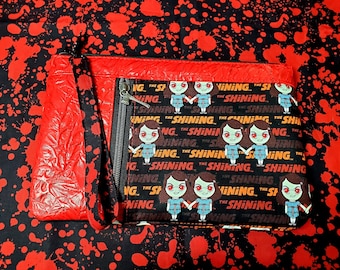 Murder Redrum Blood Splatter Vinyl and fabric zippy clutch bag, perfect for goth GF, Gift for Horror Fan