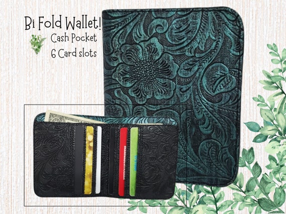 Teal Embossed Vinyl Bi Fold wallet, Billfold, simplistic, elegant, green