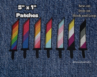Fantasy Sword Pride Flag Patches, LGBTQIA+ Weapon Emblems, Video Game Patches, Custom Patches Available Upon Request