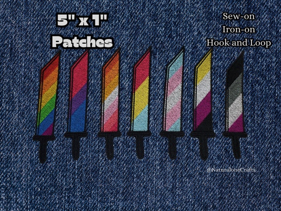 Fantasy Sword Pride Flag Patches, LGBTQIA+ Weapon Emblems, Video Game Patches, Custom Patches Available Upon Request