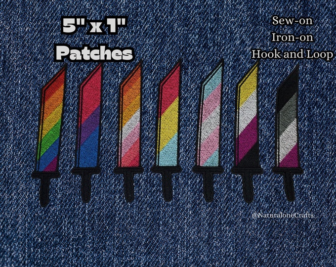 Fantasy Sword Pride Flag Patches, LGBTQIA+ Weapon Emblems, Video Game Patches, Custom Patches Available Upon Request