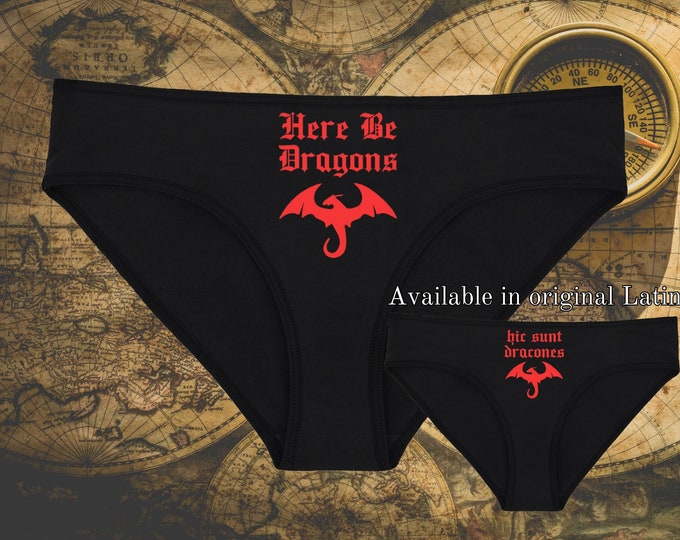 Here Be Dragons Explorer's Underwear, Dainty & Dangerous Panties, Cast a Spell on Your Significant Other, Sizes Available From Small-2XL