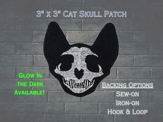 Gothic Cat Skull Fully Embroidered Patch, Creepy Witch Emblem, Skeleton Kitten Badge, Undead Kitty Icon, Perfect Gift for Goth Cat Lover