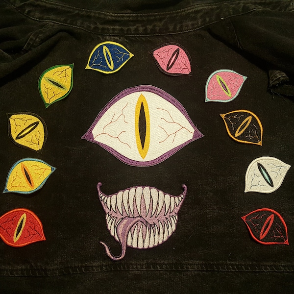 Eldritch Eye Patches, Fully Embroidered DnD Emblem, Eye Tyrant Monster Badge, Customizable Creepy Eye Patch, Perfect for Cthulhu Fan