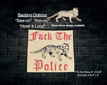 F*ck the Police Kitty Patch Fully Embroidered, Historical Meme Badge, Funny Cat Emblem, Perfect Gift for Anarchists and Cat Lovers