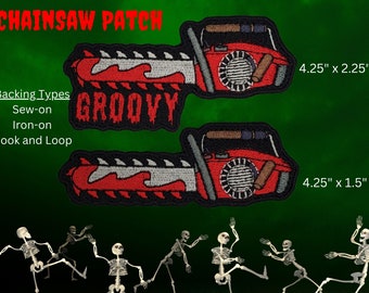 Groovy Bloody Chainsaw Patch, Horror Movie Morale Patch, Cult Classic Evil vibes, Metal patch