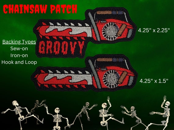Groovy Bloody Chainsaw Patch, Horror Movie Morale Patch, Cult Classic Evil vibes, Metal patch