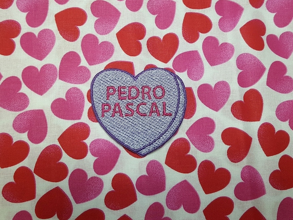 Pedro Pascal Candy Heart Patch, Valentine Emblem, Crude Candy Symbol, Fully Embroidered Heart Morale Patch