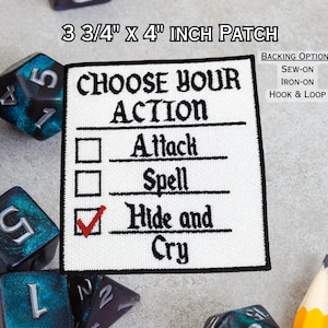 Hide and Cry Action Patch Fully Embroidered, DnD Emblem, TTRPG Badge, Perfect for DnD Battle Jacket Vest or Dice Bag