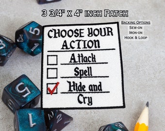 Hide and Cry Action Patch Fully Embroidered, DnD Emblem, TTRPG Badge, Perfect for DnD Battle Jacket Vest or Dice Bag