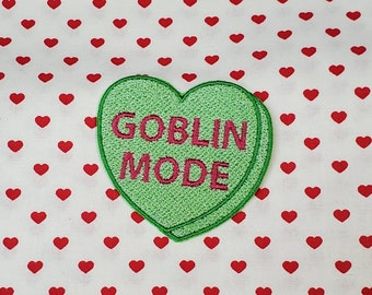 Goblin Mode Candy Heart Patch/Keychain, Valentine Emblem, Crude Candy Symbol, Fully Embroidered Heart Morale Patch and Key Fob