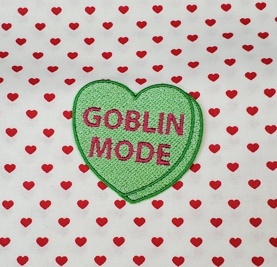 Goblin Mode Candy Heart Patch/Keychain, Valentine Emblem, Crude Candy Symbol, Fully Embroidered Heart Morale Patch and Key Fob