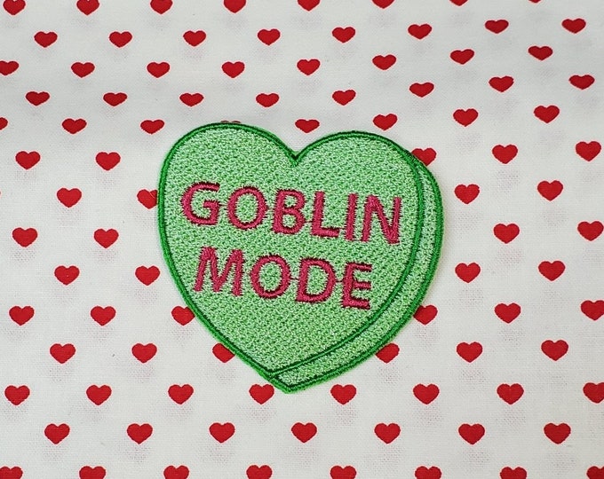 Goblin Mode Candy Heart Patch/Keychain, Valentine Emblem, Crude Candy Symbol, Fully Embroidered Heart Morale Patch and Key Fob