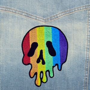 Rainbow Melting Skull Patch, LGBTQIA+ Fully Embroidered patch