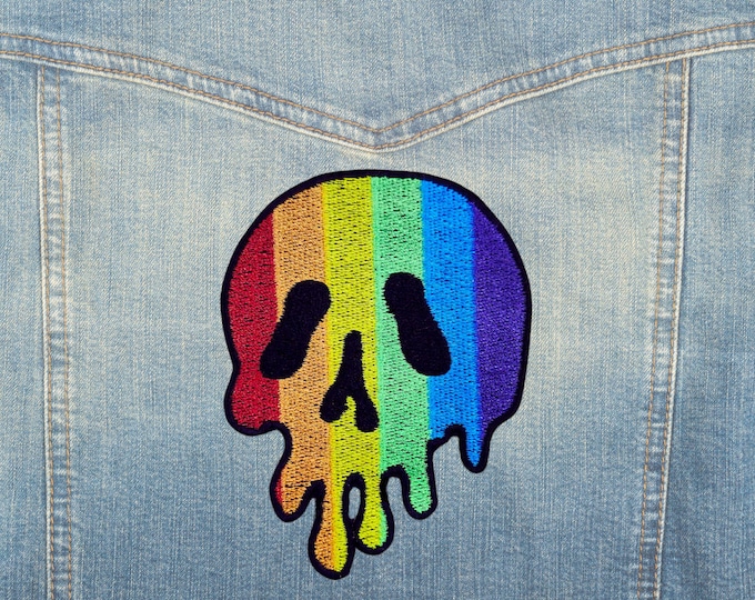 Rainbow Melting Skull Patch, LGBTQIA+ Fully Embroidered patch