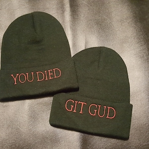 Dark Fantasy You Died/Git Gud Beanie, Hollow Fashion, Soulsborne Hat, Knitted Cap, Warm and Comfortable Skull Cap, Perfect Gift for Gamer
