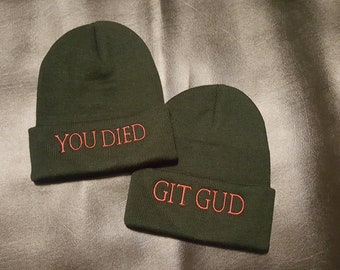 Dark Fantasy You Died/Git Gud Beanie, Hollow Fashion, Soulsborne Hat, Knitted Cap, Warm and Comfortable Skull Cap, Perfect Gift for Gamer