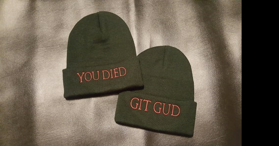 Dark Fantasy You Died/Git Gud Beanie, Hollow Fashion, Soulsborne Hat, Knitted Cap, Warm and Comfortable Skull Cap, Perfect Gift for Gamer