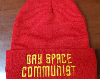 Gay Space Communist Beanie, Cryptid Fashion, Trek hat, Scifi Knitted Cap, Warm and Comfortable