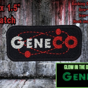 GeneCo Glow in the Dark 100% Gestickter Aufnäher, Genetic Company Abzeichen, Gothic Opern Label, Kult Hit Musical Halloween Patch
