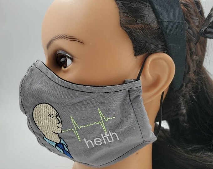 Helth meme Face Mask, adult, washable, reversible, elastic, head ties, filter pocket