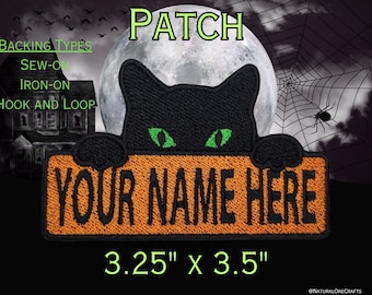 Spooky Vibes Personalized Patch - Halloween Cat Name Tag, Custom Iron on, Cat Lover Gif