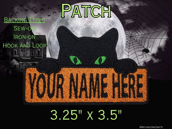 Spooky Vibes Personalized Patch - Halloween Cat Name Tag, Custom Iron on, Cat Lover Gif