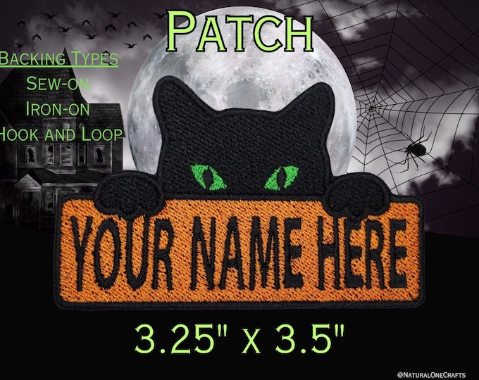 Spooky Vibes Personalized Patch - Halloween Cat Name Tag, Custom Iron on, Cat Lover Gif